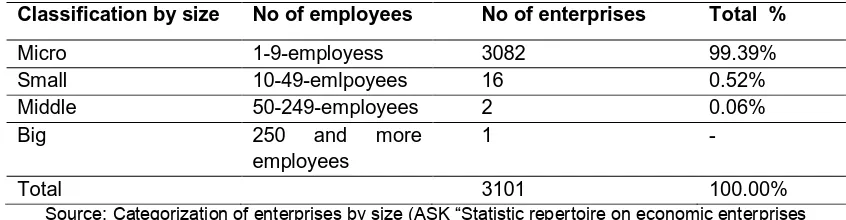 Table 1 Categorization of enterprises by size 
