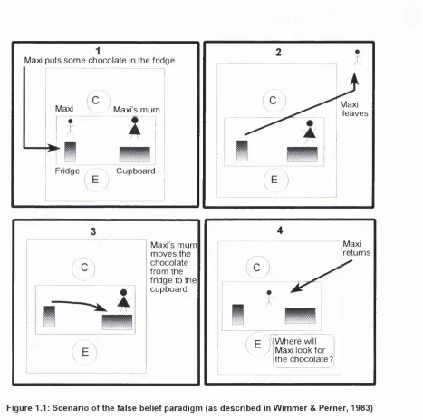Figure 1.1 : Scenario of the false belief paradigm (as described in Wimmer & Perner, 1983)