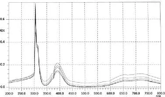 Fig. 1: The titration absorption spectra of Ni(NO3)2 (0.03M) by Ga (0.24M) in NaClO4 0.2M at 283K