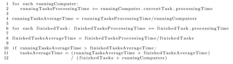 Fig. 7 Pseudocode that adjusts the average task execution time; it is executed periodically to take into account the case in which the ﬁrst tasks toexecute are long-running tasks