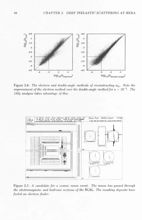Figure 2.6; The electron and double-angle methods of reconstructing x^j. Note the 