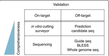 Fig. 3 Summary of experimental options for validating CRISPR editsat the target site and off-target sites, highlighting the varying degreesof comprehensiveness that can be achieved