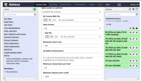 Fig. 1 HiFive’s tool interface through Galaxy. HiFive tools are available through the Galaxy toolshed, providing a graphical interface and showingtool option inter-dependencies