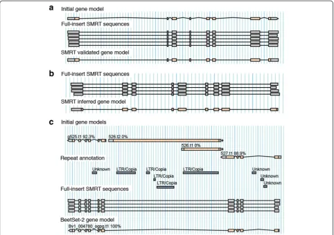 Fig. 4 Gene model validation. An initial gene set was calculatedbased on the sugar beet reference genome (RefBeet-1.2) andpublicly available gene expression data [5, 13] using AUGUSTUSdefault parameters