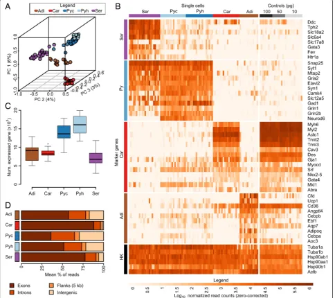 Fig. 1 Single-cell dataset and transcriptome characteristics.HKDilution control started with 100 pg (using principle component ( a Low dimensional projection of single-cell transcriptome data
