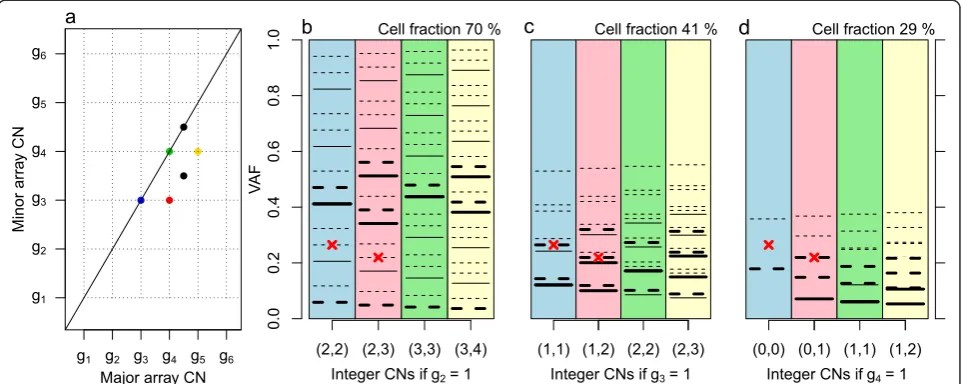 Figure 4 Grid plot and expected VAF levels of simulated tumor sample. (a) Grid plot of simulated, noise- and bias-free array CNs