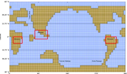 Figure 1. Eocene palaeogeography and geographic areas used to determine simple metric values.