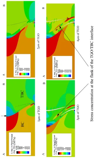 Fig. 7: Maximum principal stresses for the models with different TGO thicknesses 