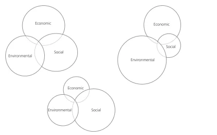 Figure 1. Potential shifts in emphasis and focus of sustainabilitycomponents within a dynamic systems context