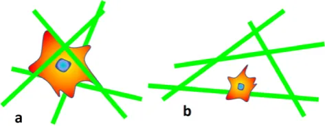 Figure 5. Schematic of electrospun ﬁbers with (a) desired properties and required process parameters in aligned morphology and (b) highbead density and randomly oriented (undesired) morphology.