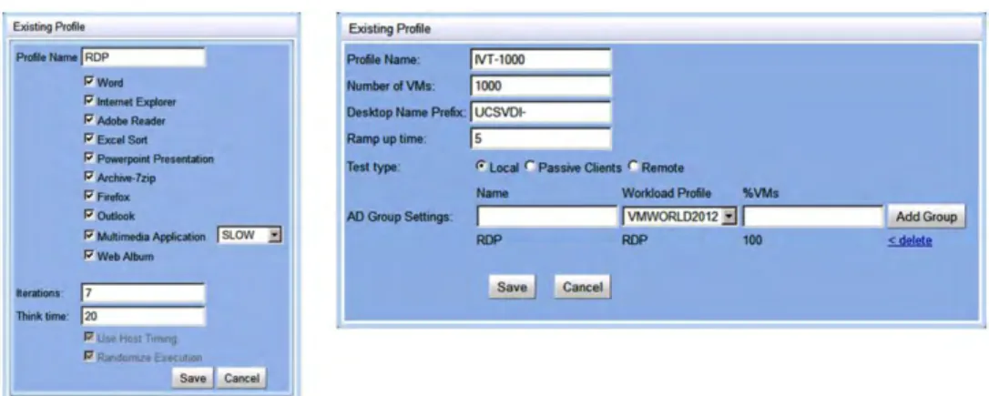 Figure 12 shows examples of the VMware View Planner Workload Profile and the VMware View Planner Run  Definition used for the test of the Nimble Storage and Cisco UCS VDI solution