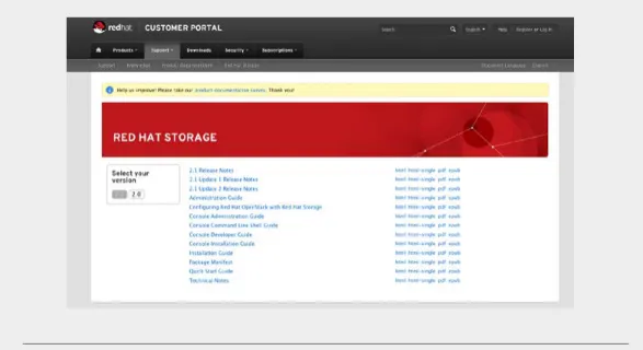 Figure 8. Documentation for installing Red Hat Storage Server is available on the Red Hat Customer Portal.