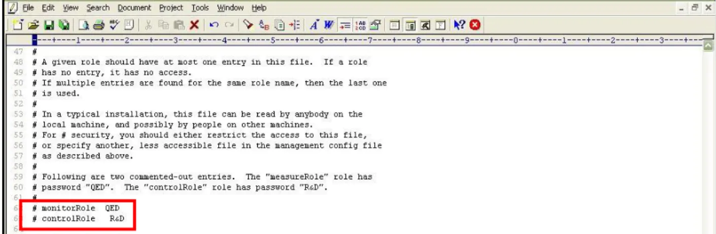 Figure 10: Scrolling down the jmxremote.password file to view 2 commented entries 