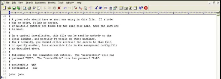 Figure 13: Appending a new username password pair  12.  Save the  jmxremote.password  file