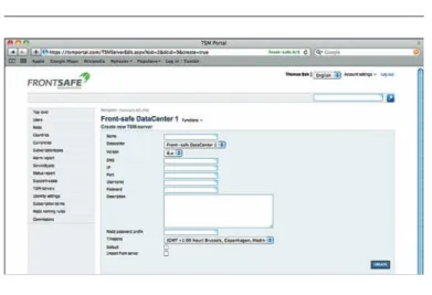 Figure 10 : Front-safe Portal Create new Tivoli Storage Manager server screen