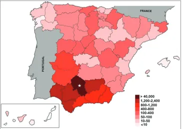 Figure 4. Geographical distribution (provincial representation) of specimens of the General collection in Spain