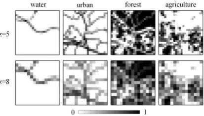 Fig. 8. Simulated fraction image generated from the test map I as shown in Fig. 7. The top row presents the fraction images at 