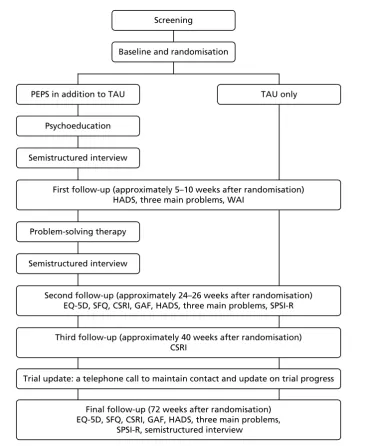 FIGURE 1 Schedule of visits. TAU, treatment as usual.