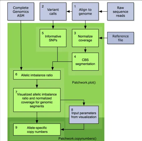 Figure 1 Patchwork flowchartdo not match the reference genome are extracted. 3) Systematic bias is removed by normalizing for GC content and other position-relatedeffects