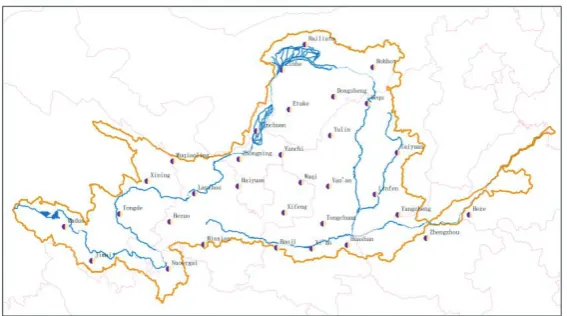 Fig. 1 Location of the meteorological stations in the Yellow River basin.  