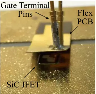 Figure 8 Photo showing the failed sample without  underfilling material. The flex PCB was intentionally bended for the photo