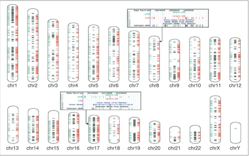 Figure 3Distribution of the human genome location density of Ensembl genes and CSEs from Cel2 and MGSCv3