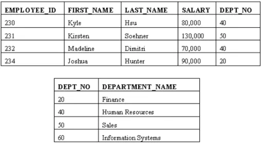 Figure 1.5  ■ EMPLOYEE and DEPARTMENT tables.