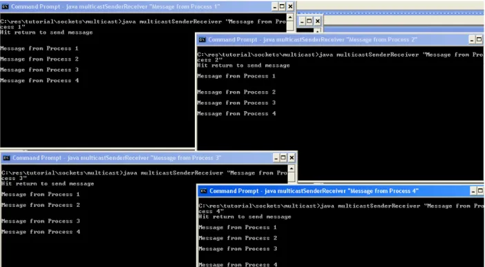 Figure 33: Execution of Multicast Sender and Receiver Program that can both Send and Receive 
