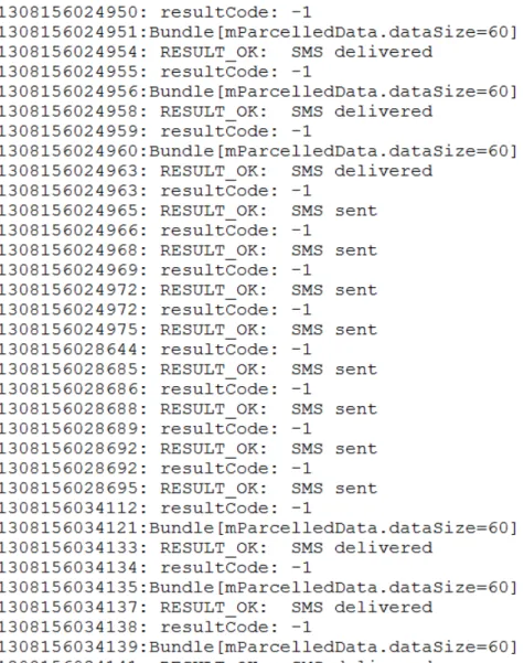 Figure 8: part of the saved file for the SMS application 