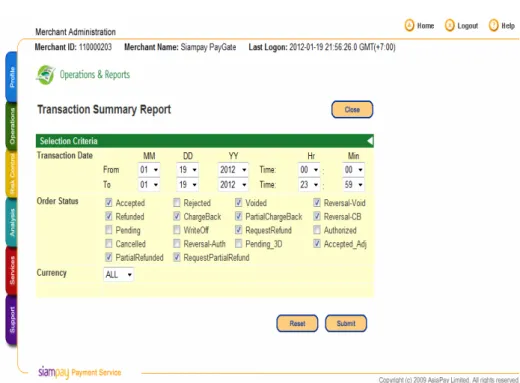 Figure 29: Transaction Summary Report main screen