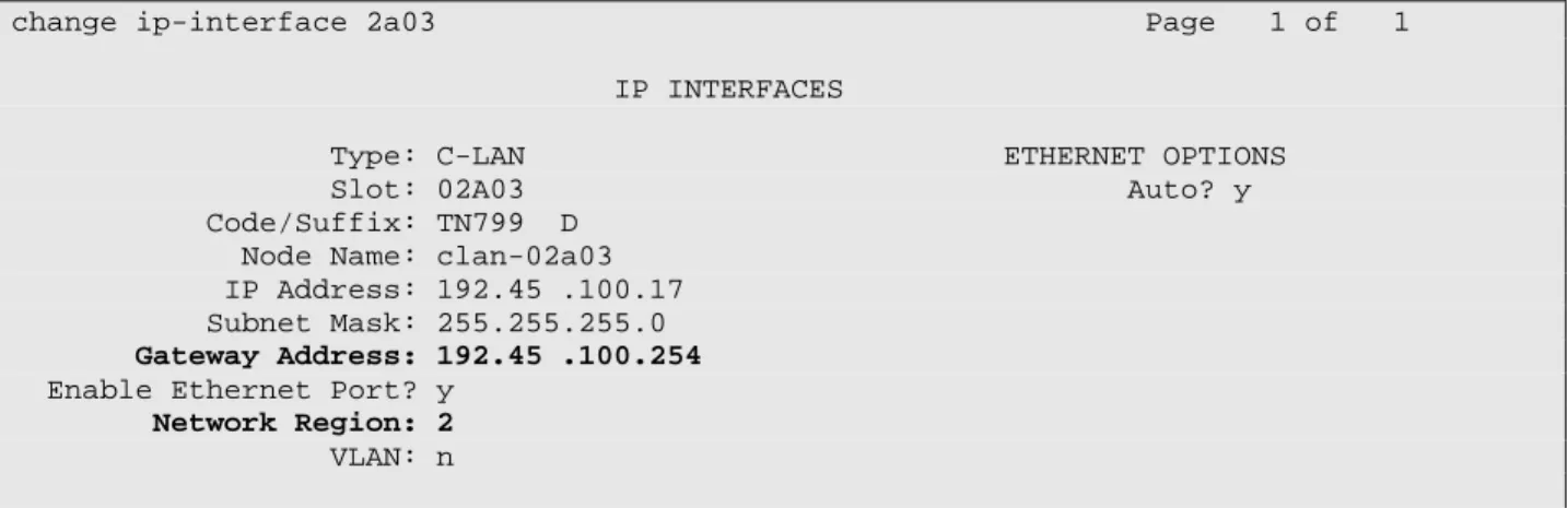 Figure 6: Avaya S8700 Media Server – IP Interfaces Form (C-LAN) 