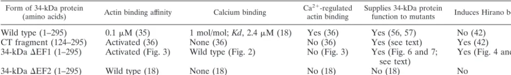 TABLE 1. Properties of wild-type and altered forms of the 34-kDa protein in vitro and in vivoa