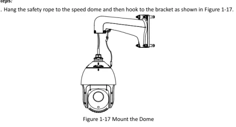 Figure 1-17 Mount the Dome  2. Route the cables of the speed dome through the bracket