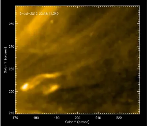 Figure 2. Animation of the SDO/AIA 171 Å data from 22:18:11 to 22:38:11UT on 2012 July 2
