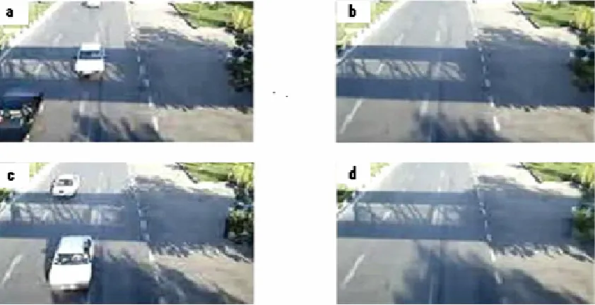 Figure 8.  Background based on value. (a) Video frame number 43, (b) frame based on value (c) background based on value