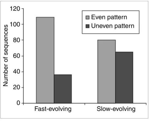 Figure 4Comparison between fast-evolving copies and slow-evolving copiesComparison between fast-evolving copies and slow-evolving copies
