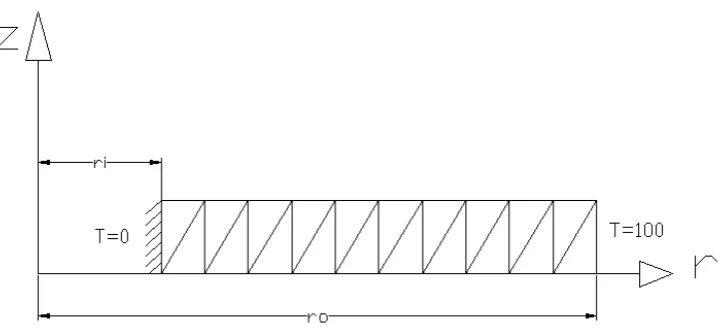 Figure 3: Mesh division of FG rotating disk by axisymmetric triangular element.  