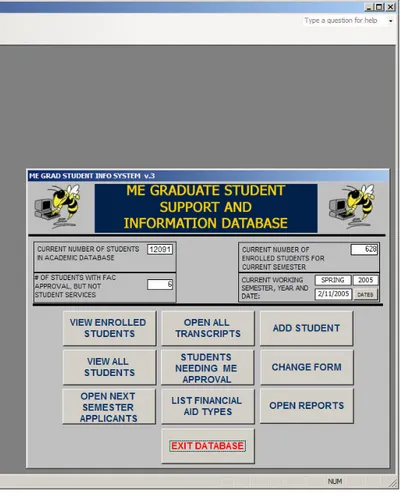 Figure 1 shows the graphical interface available to administrative and support staff personnel  responsible for the graduate student recruitment/admissions processing