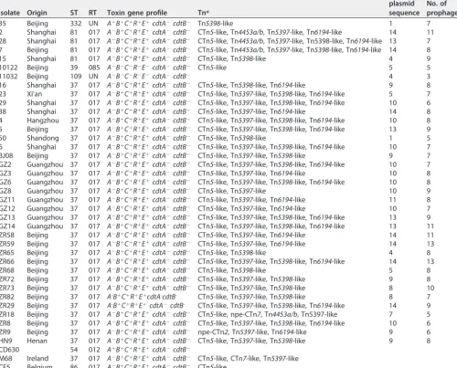 TABLE 1 General description of 37 C. difﬁcile isolates in this study