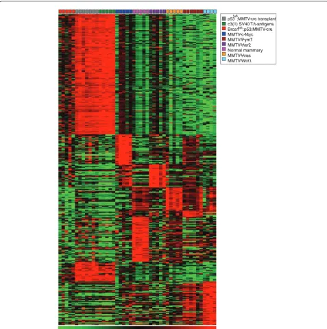 Figure 3 Heatmap of GEM-specific miRNA expression signatures associated with eight GEM models and normal mammary glands