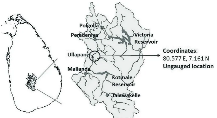 Fig. 2 Location of Peradeniya and Ullapane on River Mahaweli where EF is estimated. 
