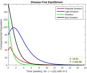 Figure 3. Numerical solutions for potential smokers, Light Smokers, Smokers and Quit