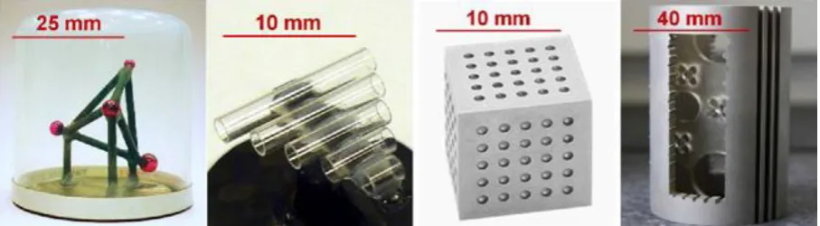 Figure 5. Reference objects used in the international XCT comparison, from left to right: CT 