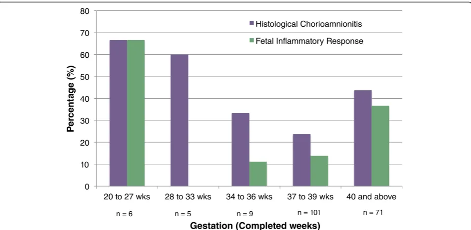 Figure 3 Prevalence of histological Inflammation according to gestation and ethnicity