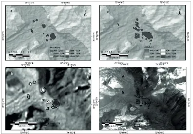 Fig. 5 Changing extent of an unnamed supraglacial-cum-endmoraine dammed lake and increasing potential of GLOF on East Kamet glacier