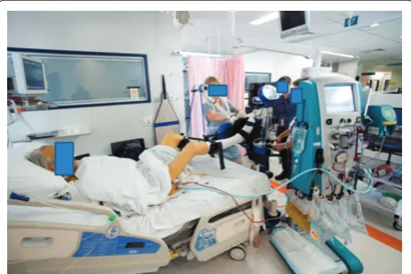 Figure 1. A ventilated patient using a cycle ergometer in the ICU.