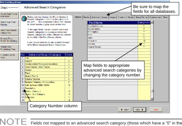 Figure 7: Map Fields to Advanced Search Categories 