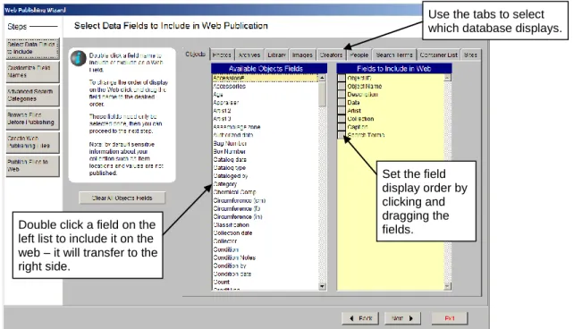 Figure 4: Select Data Fields to Include and Set the Field Display Order 
