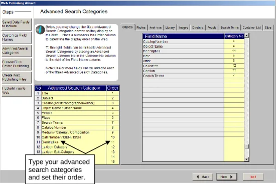 Figure 6: Set Up Advanced Search Categories 