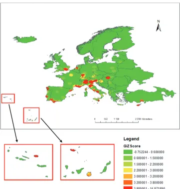 Figure 1. Hotspots map of first detection points in Europe of non-native insects feeding on woody plants, recorded since 1950